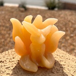 Honey Calcite Nine tail fox carving